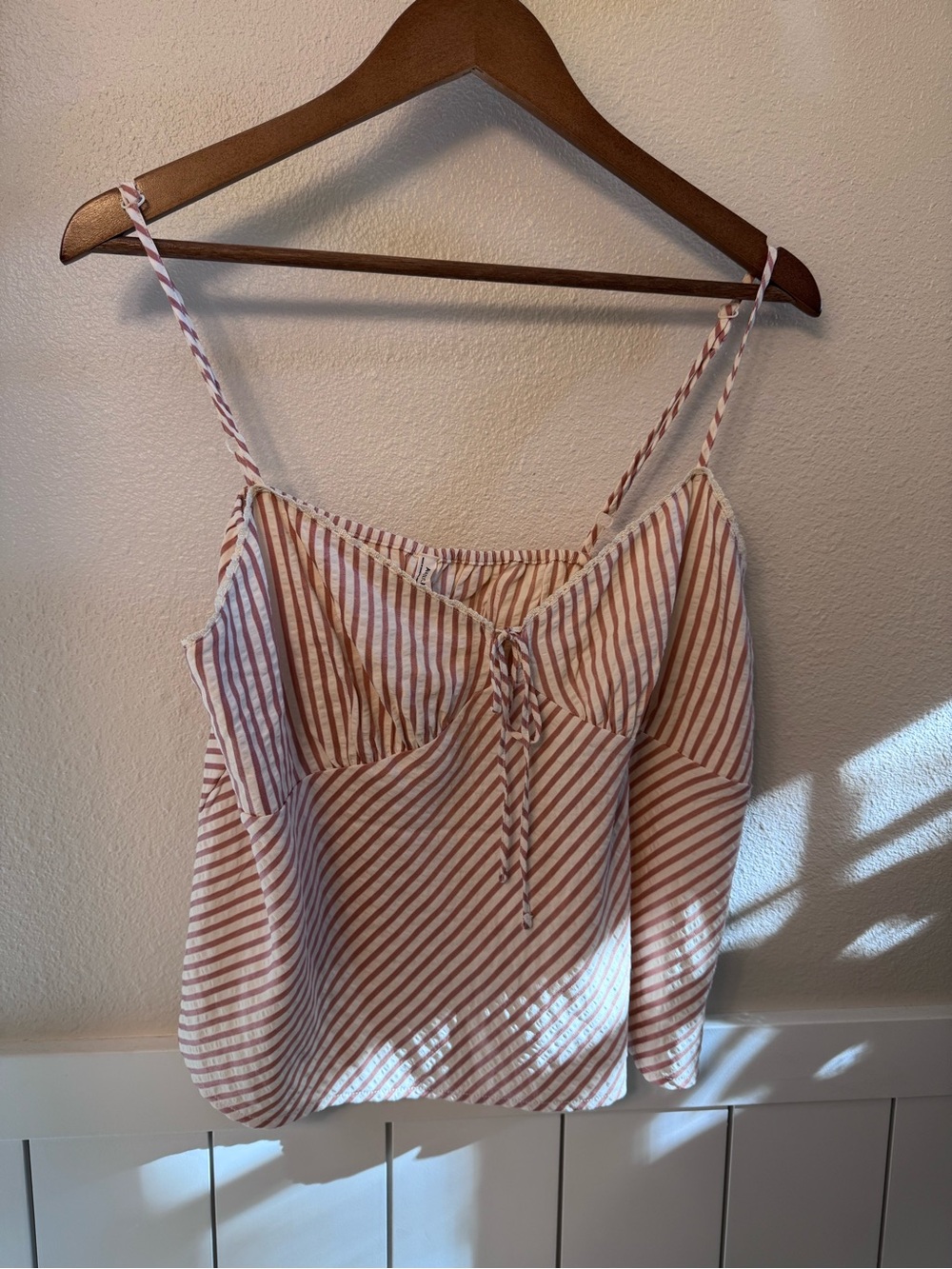 Striped Peach Pink and White Tie-Front Cami Tank Top